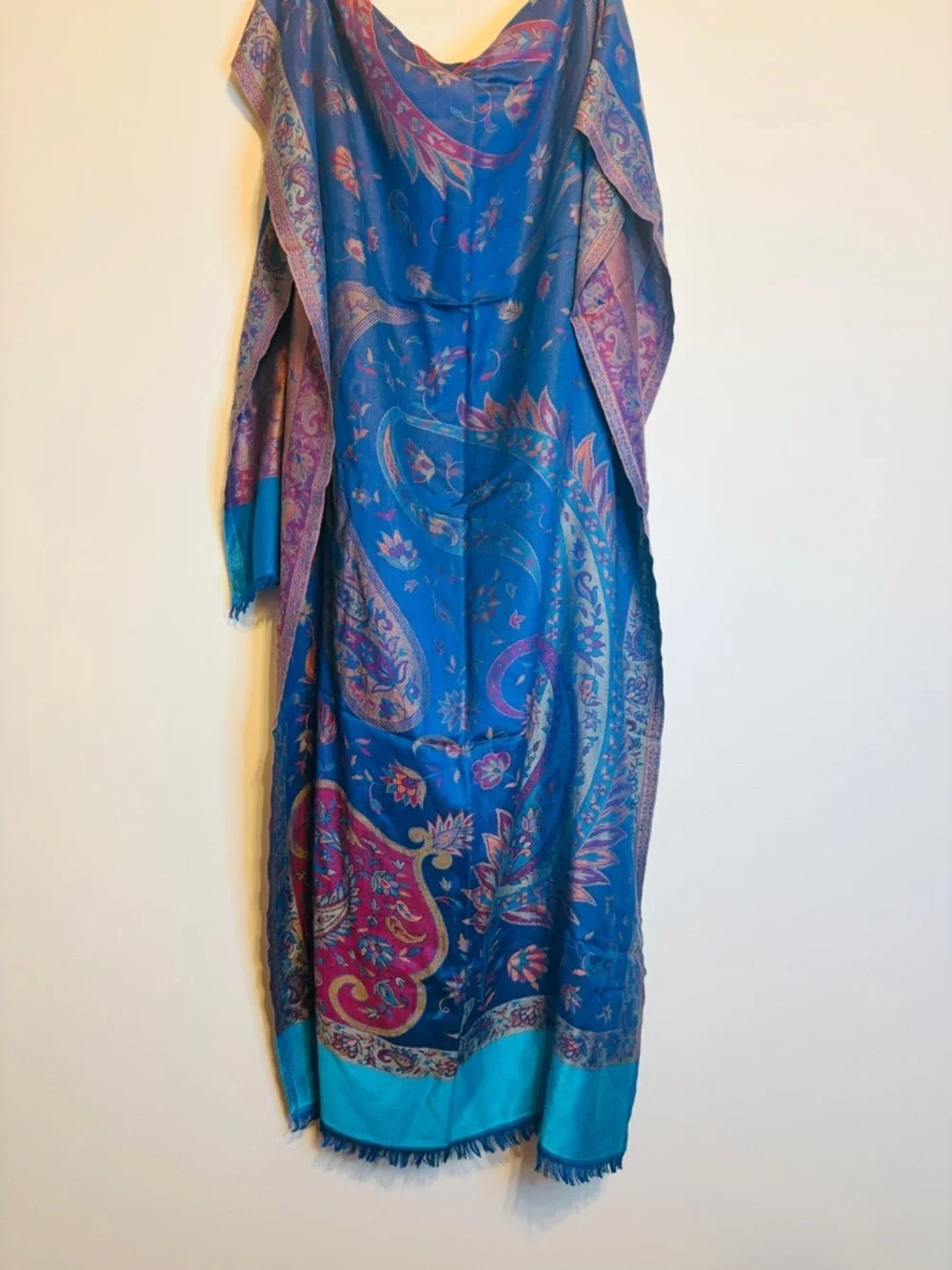 Blue Paisley Silk-Feel Wrap Scarf